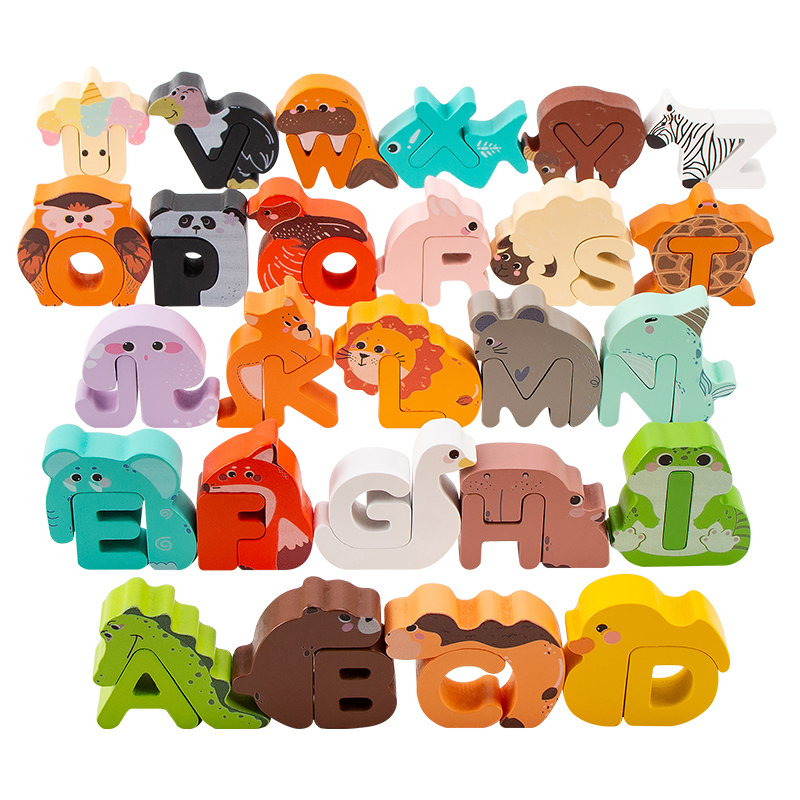 Event Z - 26Pcs Wooden Animal Alphabet Blocks, A-Z