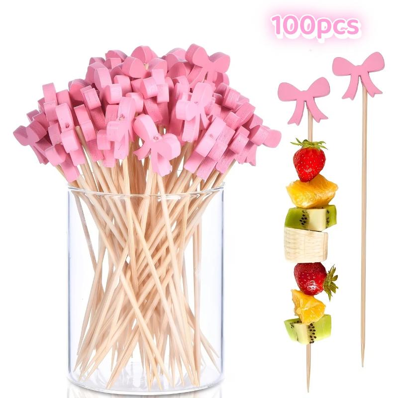 Centerpiece Stick - (BF06)100pc Bow Wooden Cocktail Picks Disposable